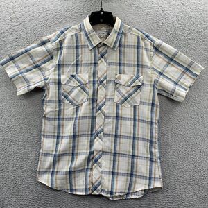 FUSAI Shirt Mens XL Button Up Plaid Short Sleeve Extra Large White